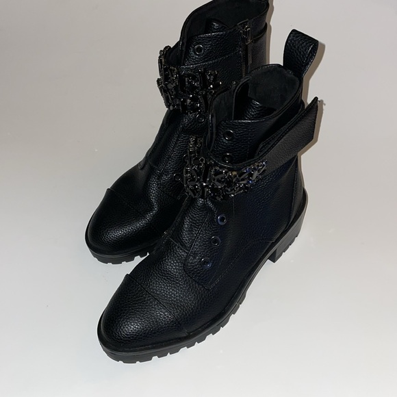 Karl Lagerfeld Black Embellished Combat Boots size 6, very good condition - Picture 2 of 7